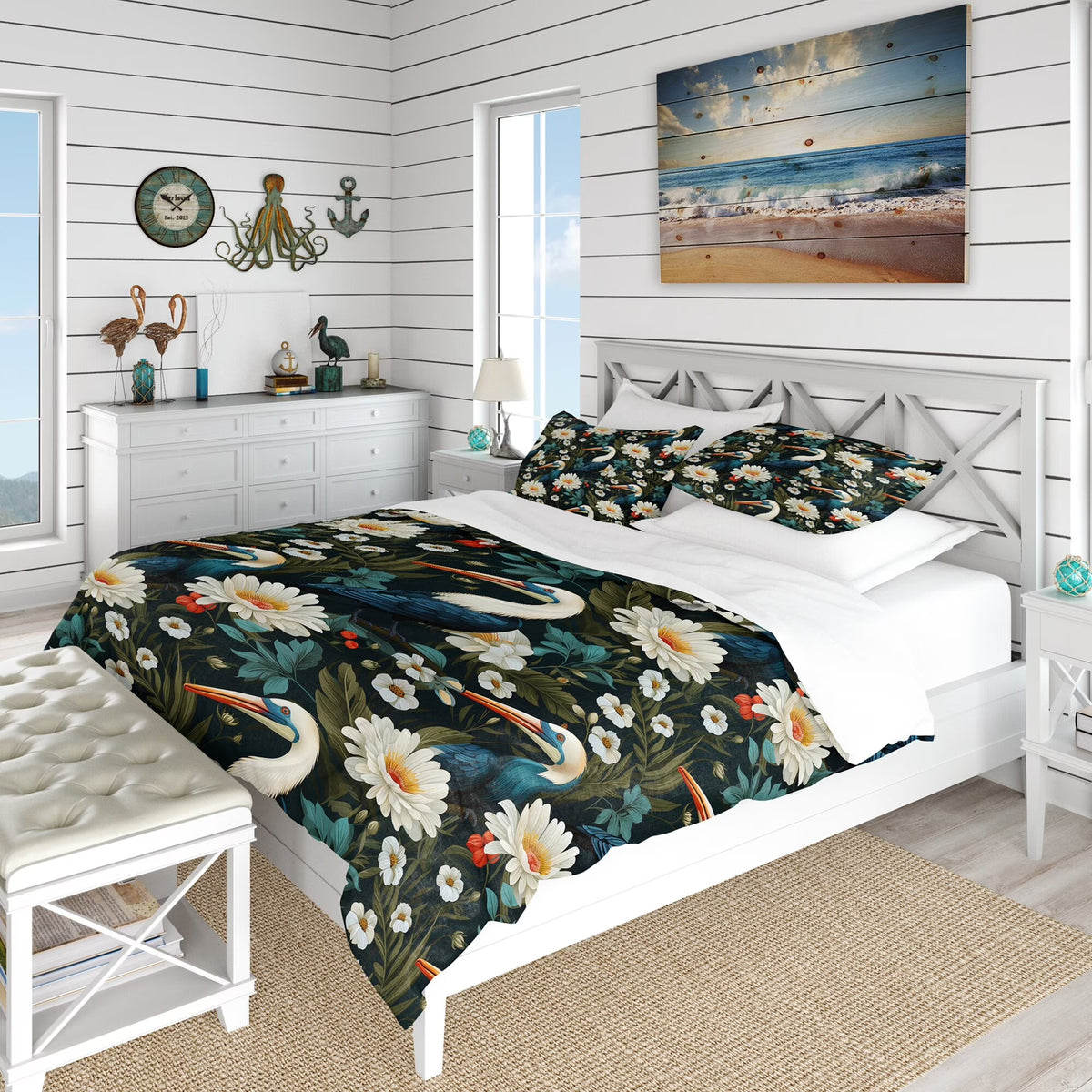 Blue Coastal Bedding Coverlet Set with 2 Shams C90978