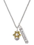 Goldtone Silvertone Star of David Spinner Mother Daughter Bar Charm Necklace, 23" O943002