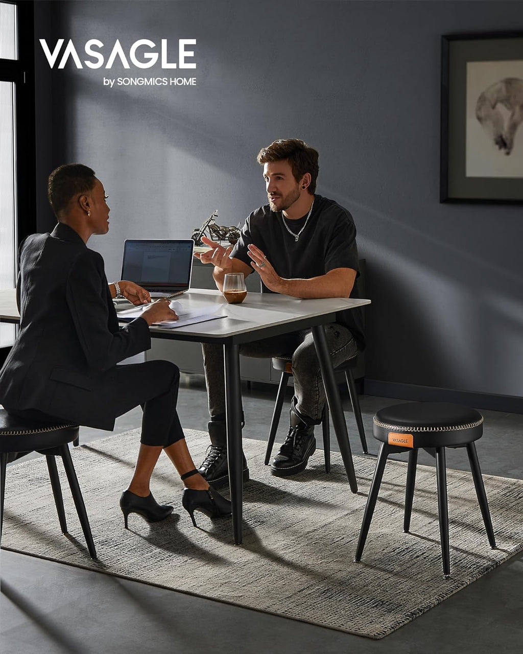 Ink Black Upholstered Dining Stools Set of 2 O7887