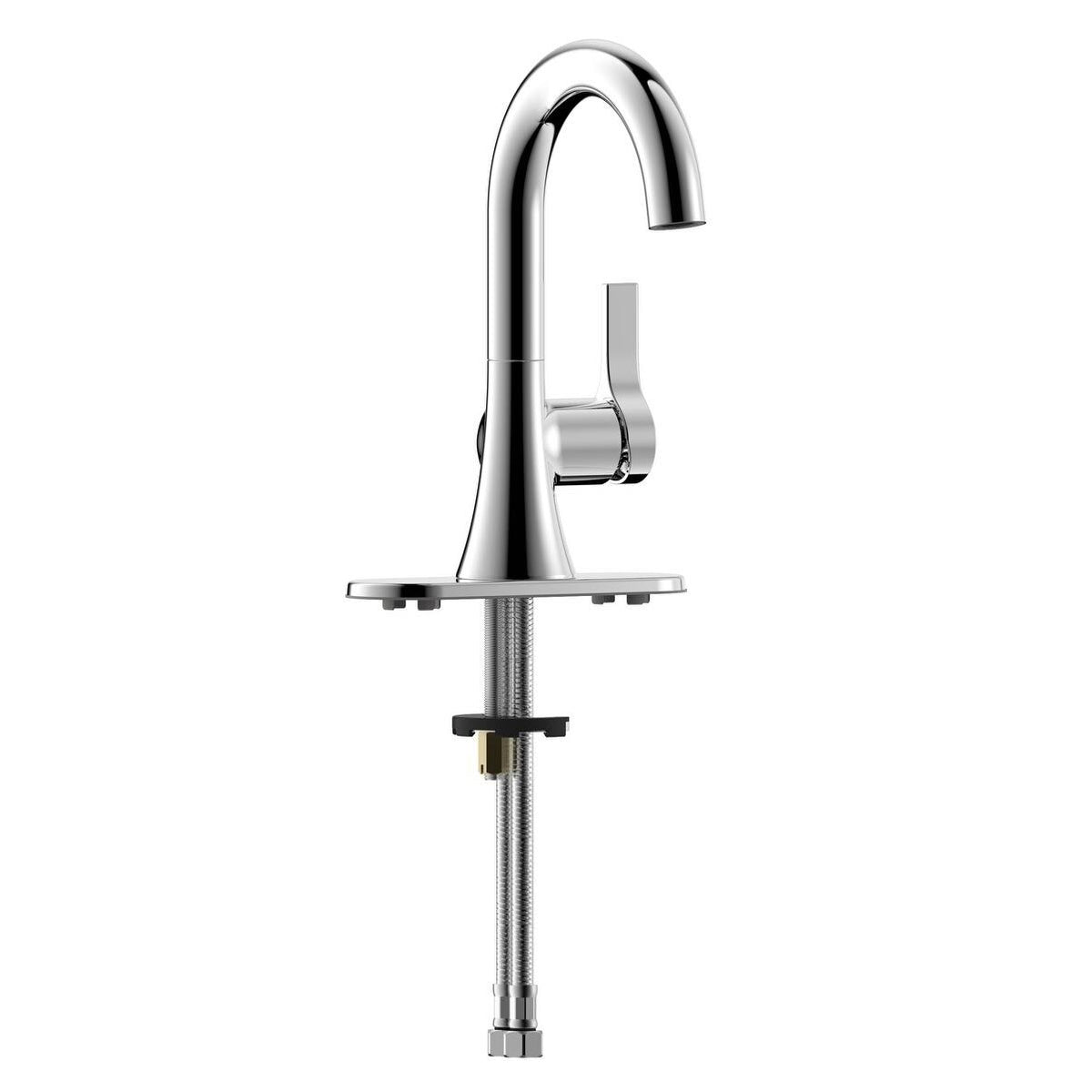 Chrome Centerset Single-Handle Bathroom Faucet with Deck Plate and Pop-Up Assembly V8433