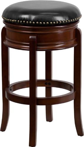 Light Cherry Wood Barstool with Black LeatherSoft Swivel Seat T6711
