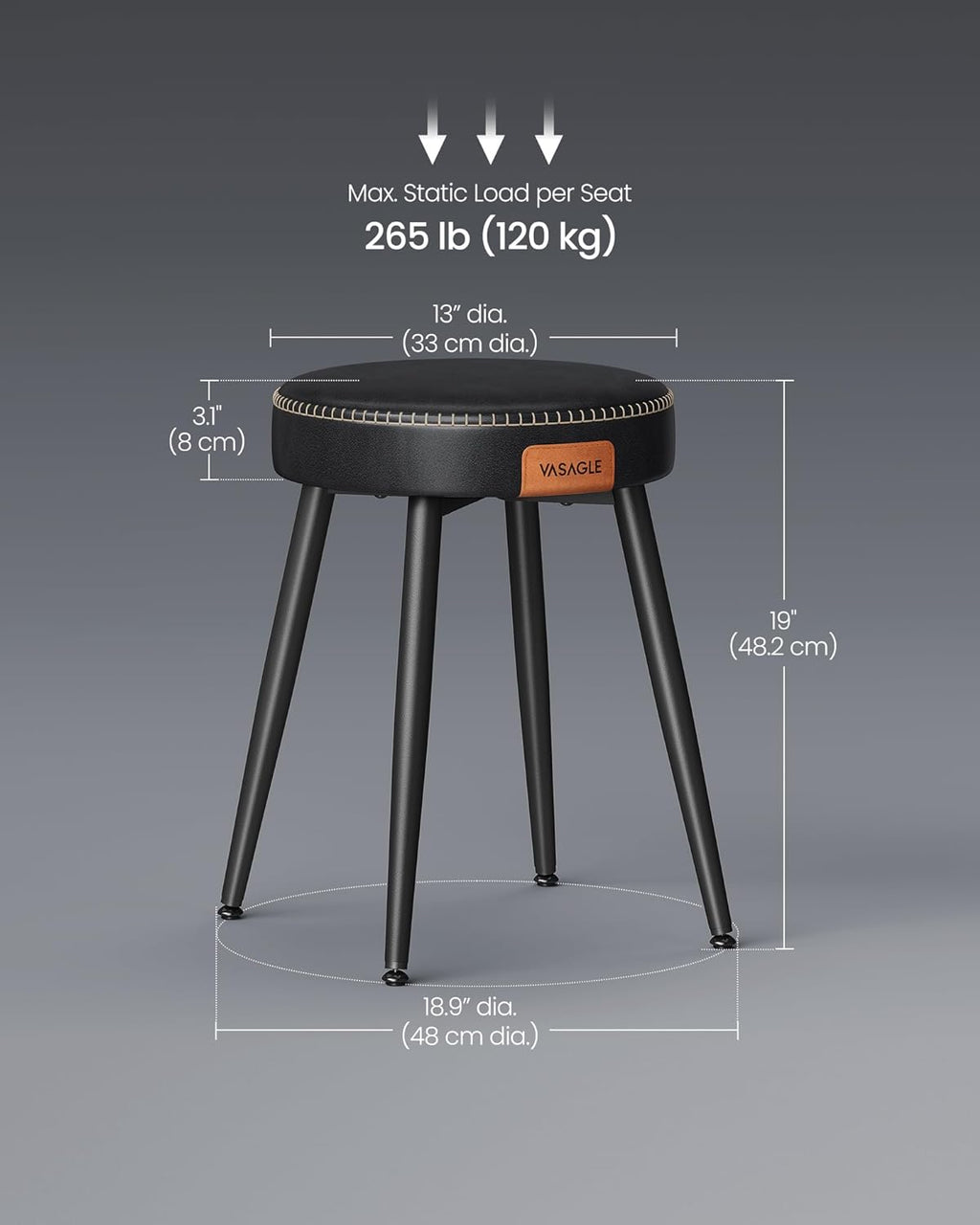 Ink Black Upholstered Dining Stools Set of 2 O7887