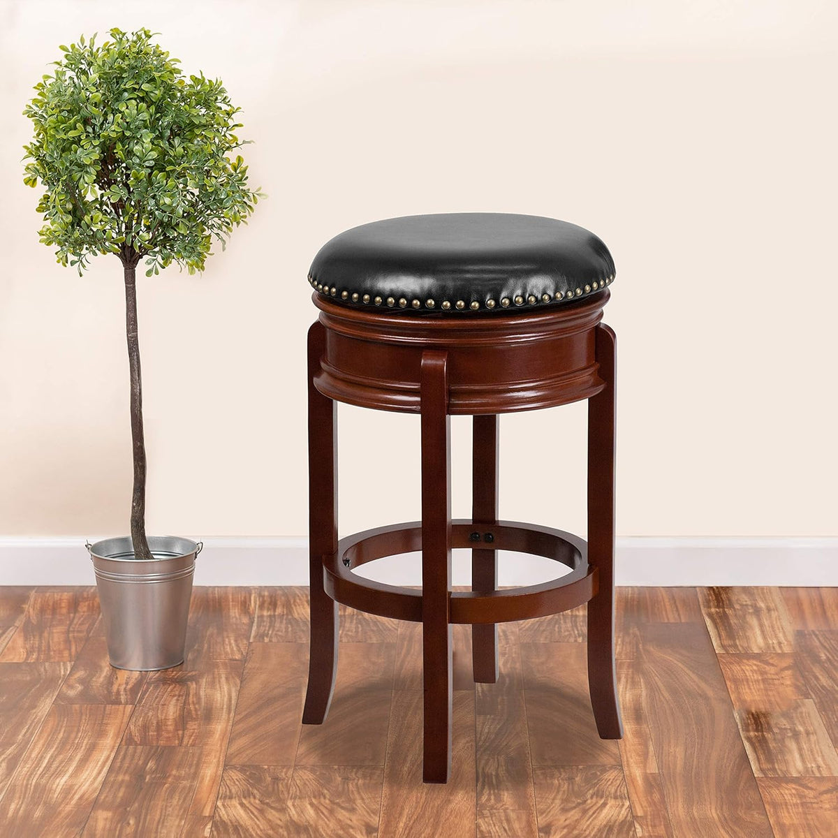 Light Cherry Wood Barstool with Black LeatherSoft Swivel Seat T6711