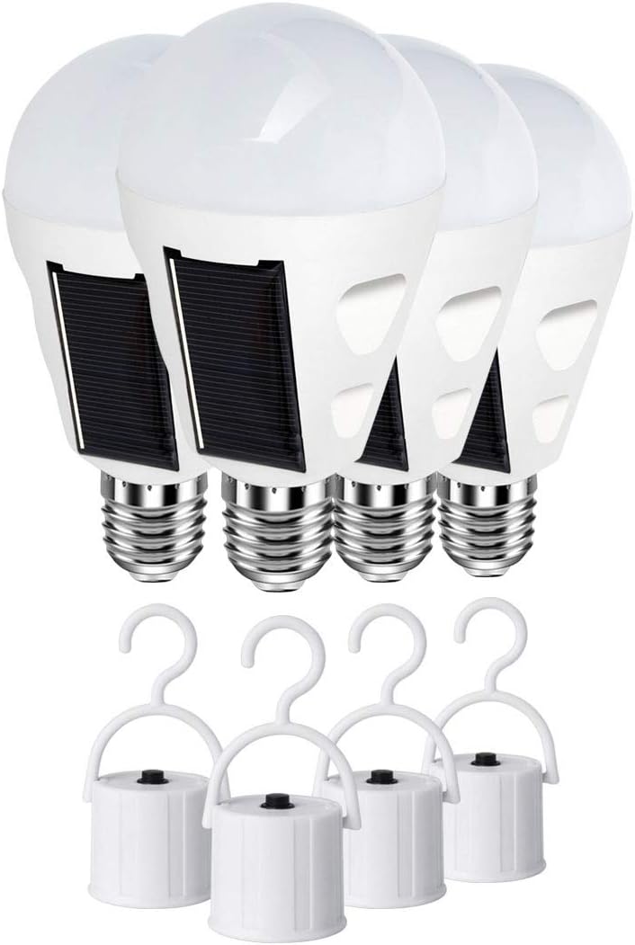 4 Pack LED Solar Rechargeable Emergency Light Bulbs, E26/E27 7W 6000k Y7954