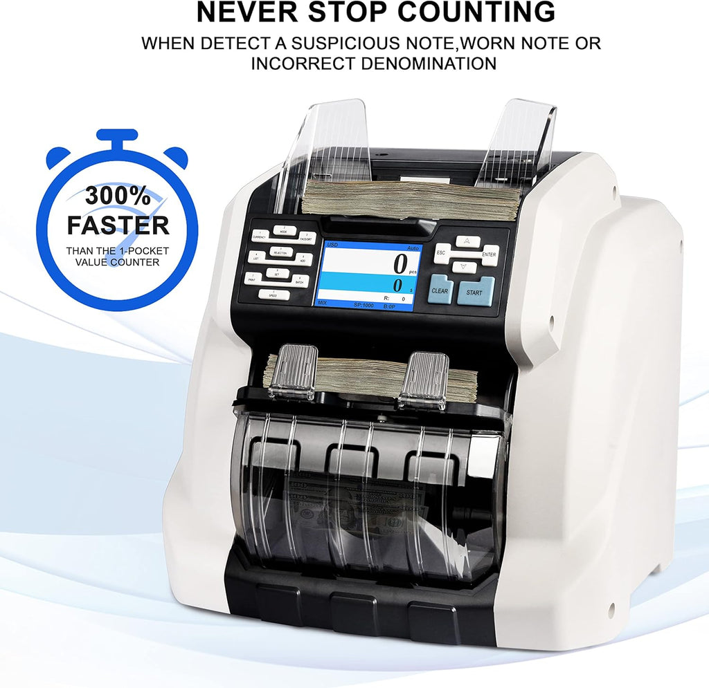 Two-Pocket Mixed Denomination Money Counter with Counterfeit Detection A296858