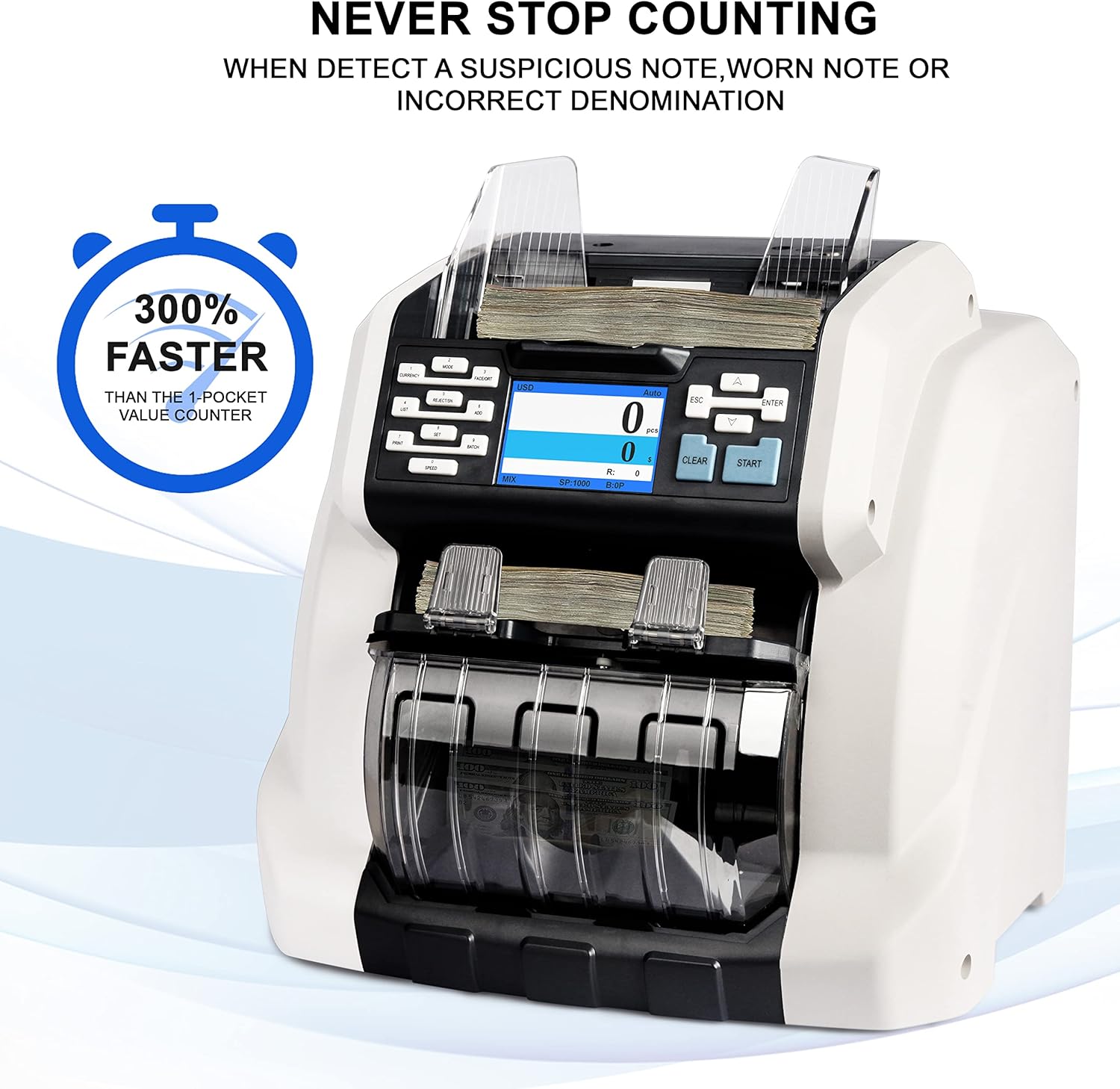 Two-Pocket Mixed Denomination Money Counter with Counterfeit Detection A296858