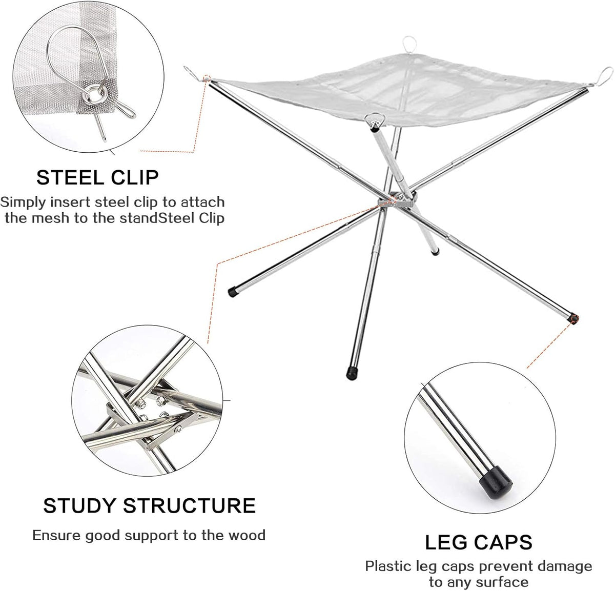 Portable Collapsing Steel Mesh Fire Pit (22 Inch) with Carrying Bag Z129117