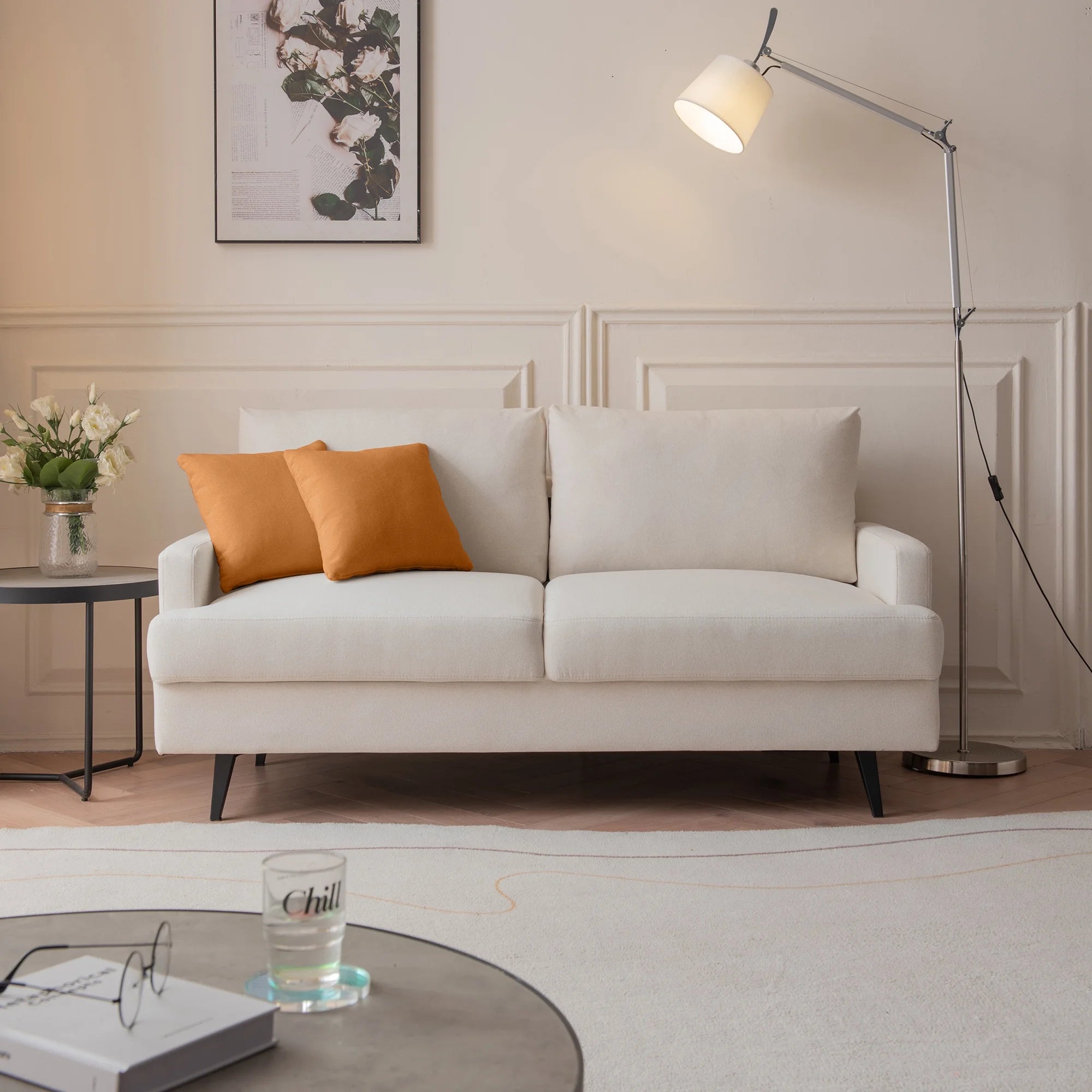 Beige Upholstered Futon Sofa Couch Loveseat M334