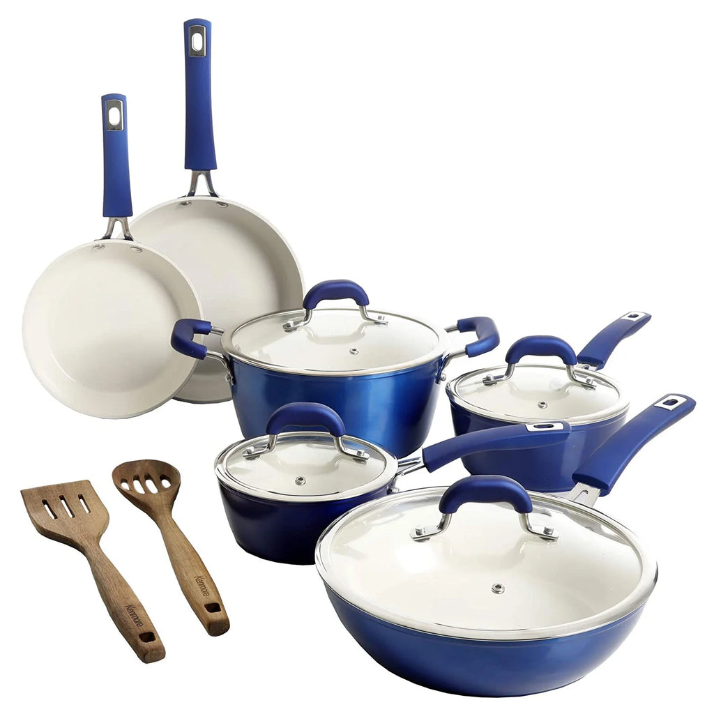 12 Piece Nonstick Ceramic Cookware Set, Blue E45812