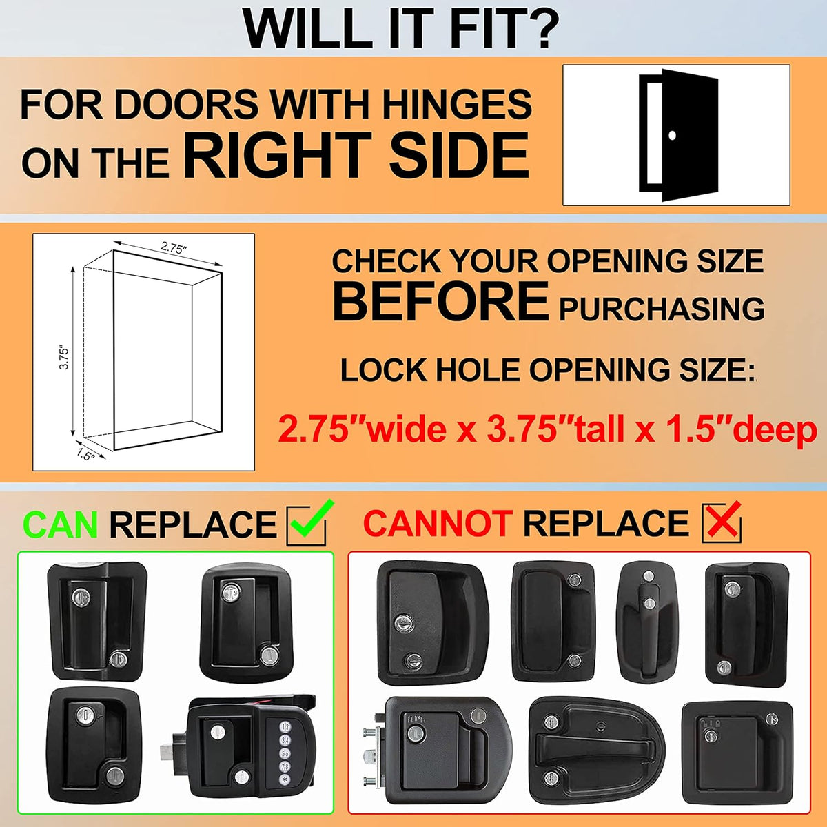 Black Zinc Alloy RV Door Lock with Keypad and Remote Fobs Y996