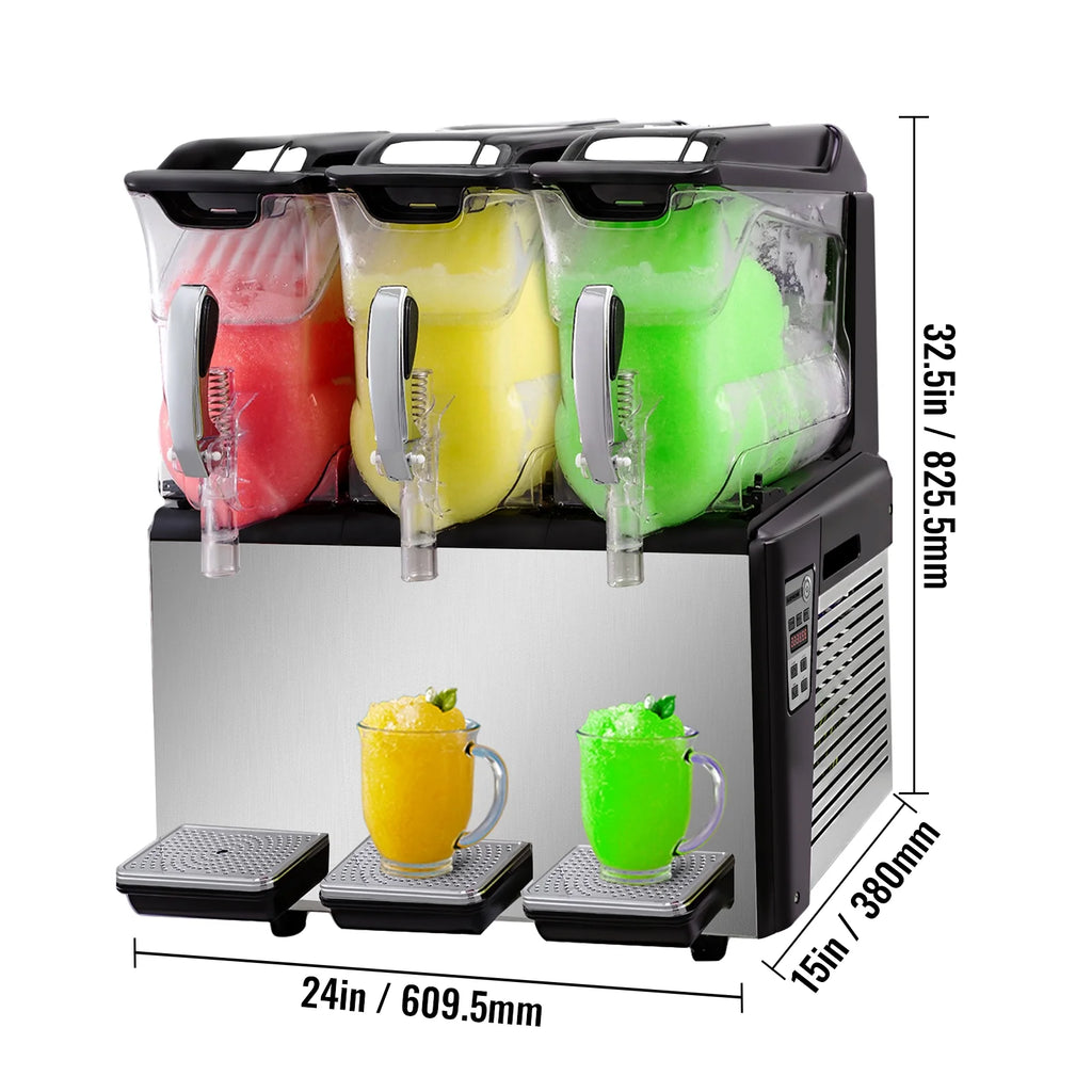 110V Commercial Slushy Machine 10L x 3 Tank Frozen Drink Machine 1250W Stainless Steel L513