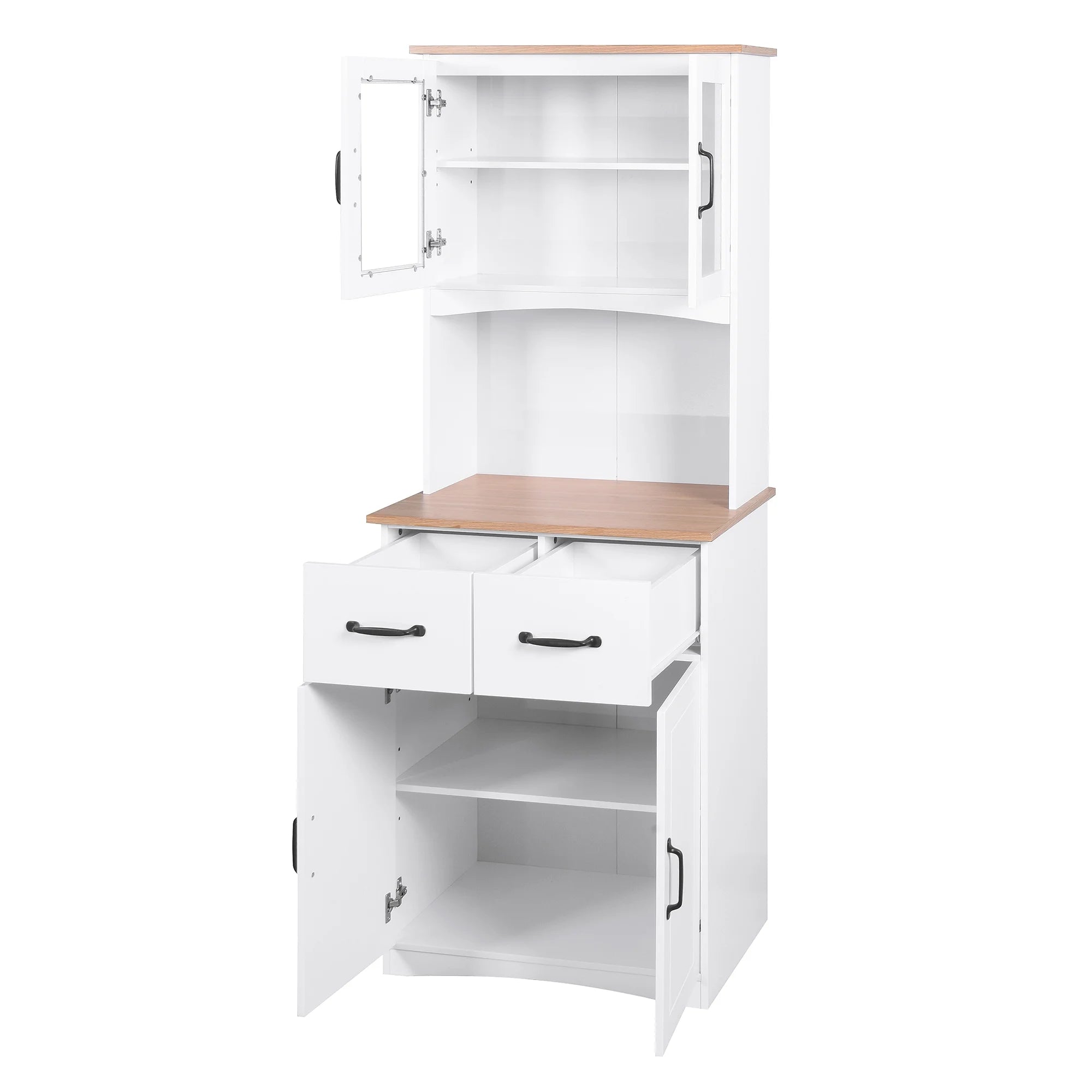 White Tall Wooden Kitchen Cabinet with 2 Drawers Y72880