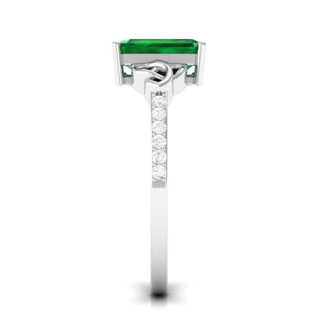 Emerald Solitaire Celtic Ring with Diamond - 6X8 mm, 925 Sterling Silver, US 13.00 S7034