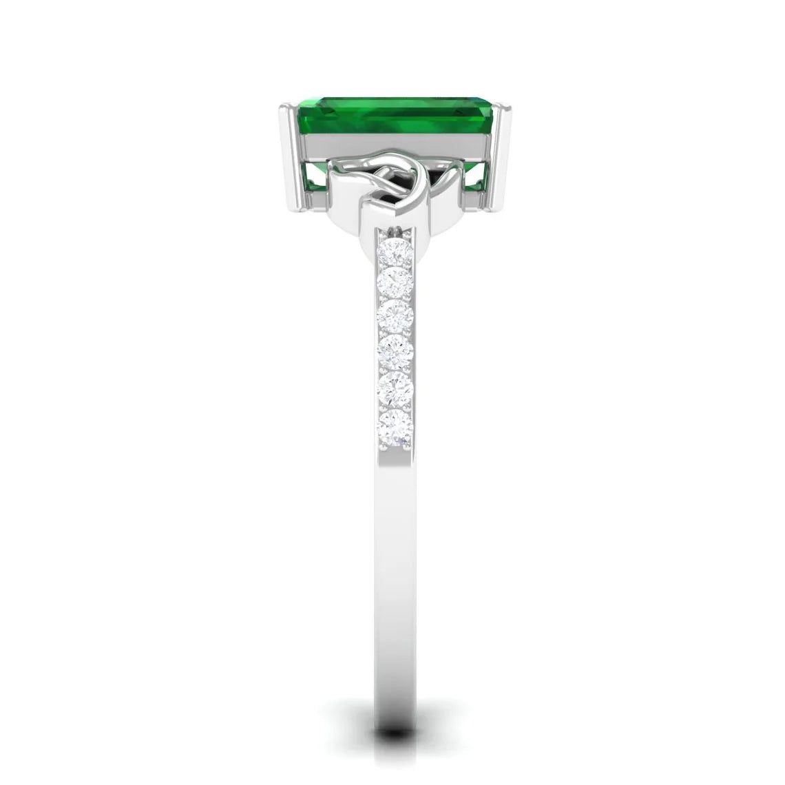 Emerald Solitaire Celtic Ring with Diamond - 6X8 mm, 925 Sterling Silver, US 13.00 S7034