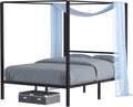 Queen Size Metal Canopy Bed Frame with Built-in Headboard P342