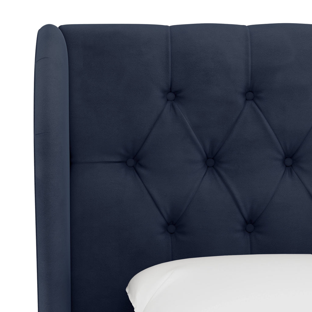 Queen Tufted Wingback Bed, Velvet Ink G863394
