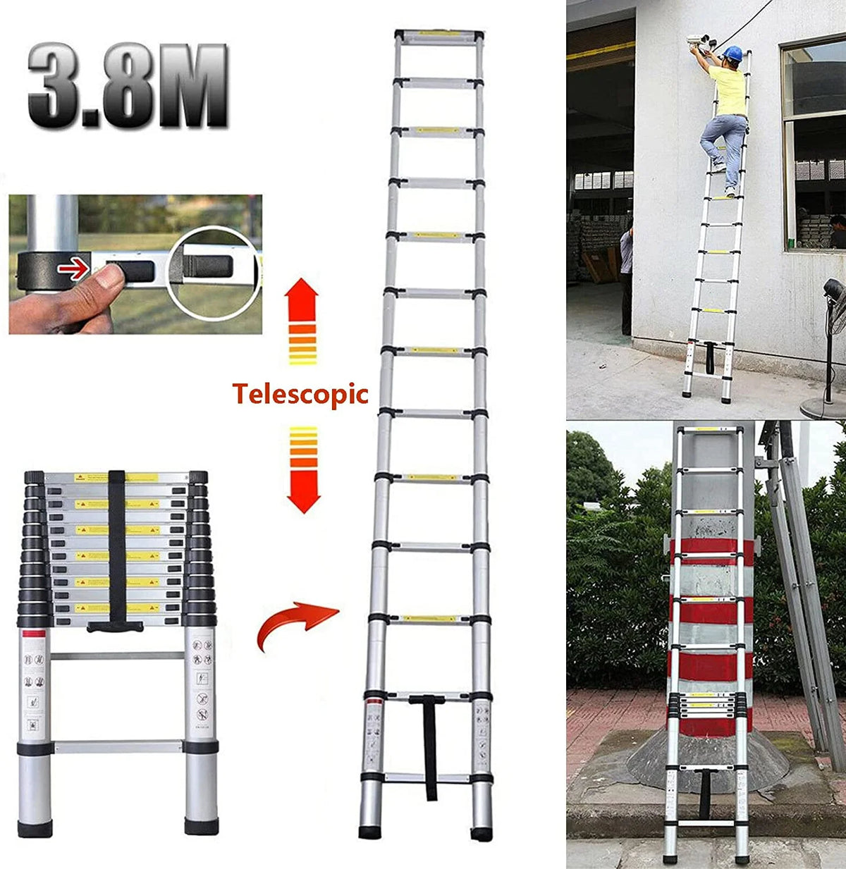 12.5FT Collapsible Telescoping Extension Ladder with 12 Steps L6975