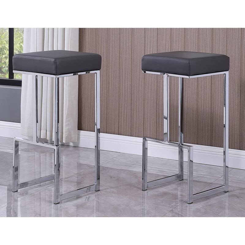 Faux Leather Backless Bar Stool in Gray/Silver (Set of 2) V84288