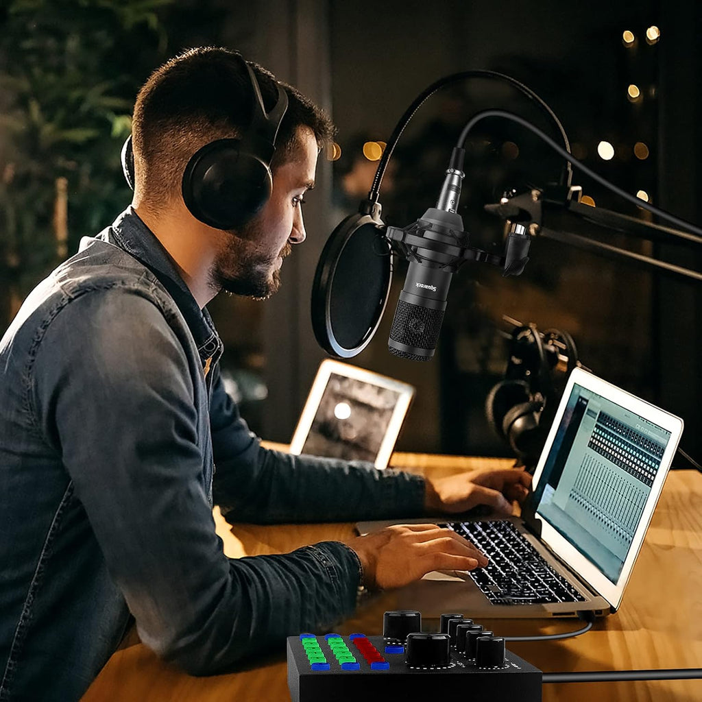 Podcast Equipment Bundle, Audio Interface with DJ Mixer and Studio Broadcast Microphone, Pack of 2 H8360