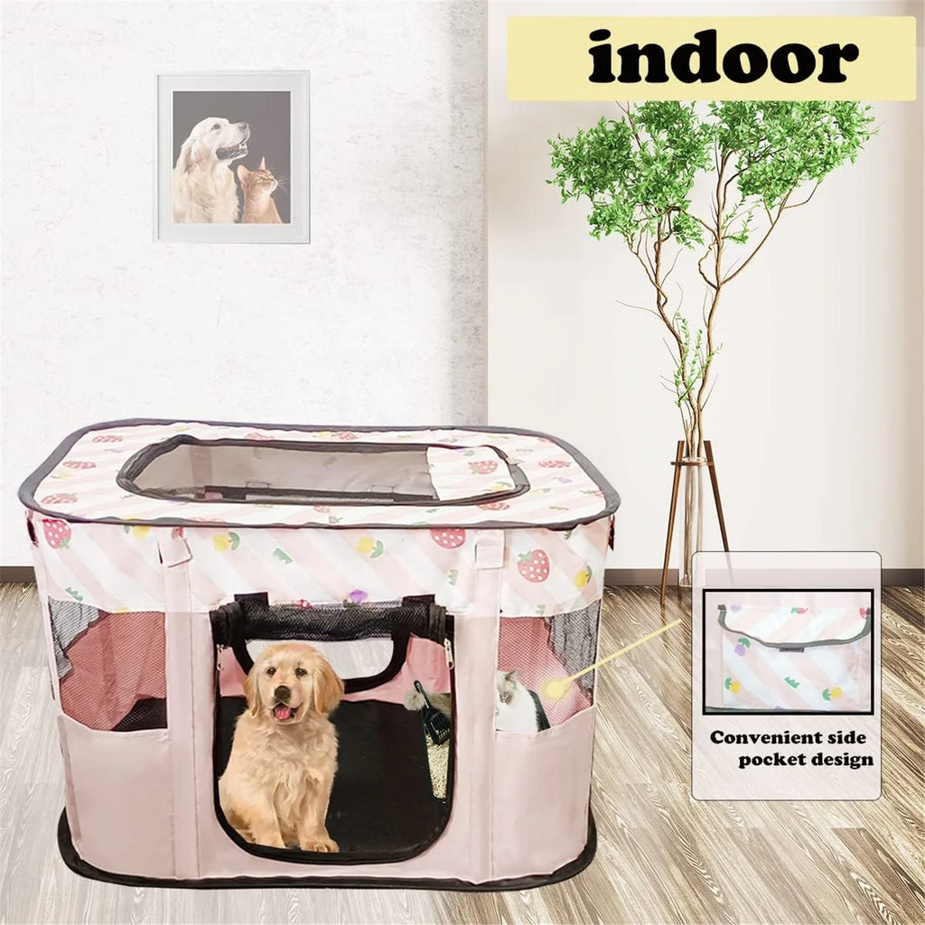 Large Dog Cat Playpen with Carrying Case, Removable Zipper Top P6986