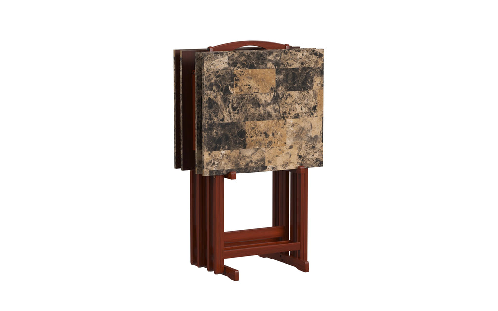 5-piece Faux Marble Folding Snack Tray Table Set D308170