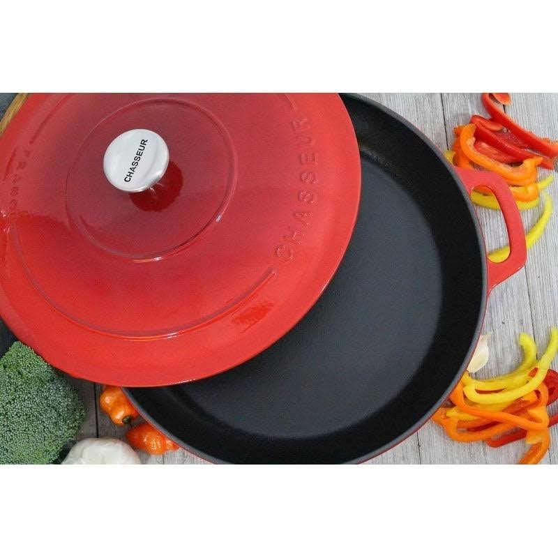 Red Enameled Cast Iron Braiser with Lid M4683