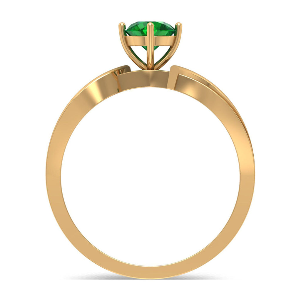 10K Yellow Gold Natural Emerald Solitaire Ring with Diamond Accent Q4819