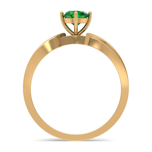 10K Yellow Gold Natural Emerald Solitaire Ring with Diamond Accent Q4819