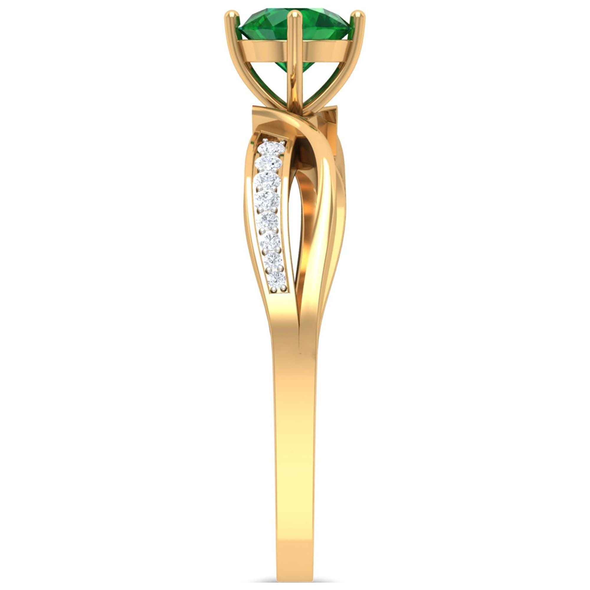 10K Yellow Gold Natural Emerald Solitaire Ring with Diamond Accent Q4819