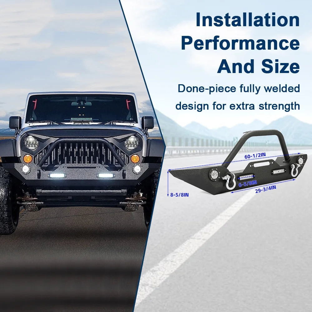 Front Bumper with Winch Plate LED Lights D-rings D880611