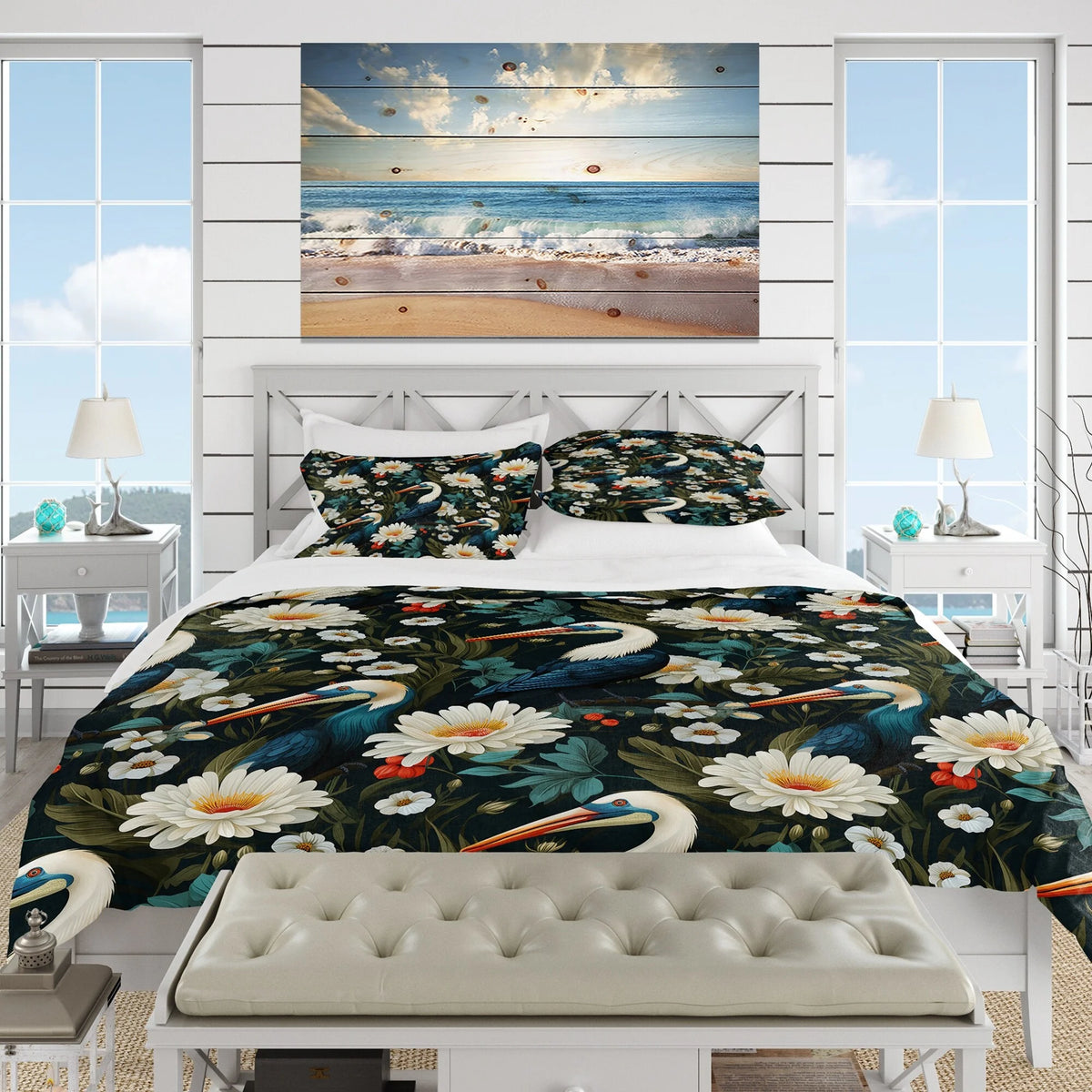 Blue Coastal Bedding Coverlet Set with 2 Shams C90978