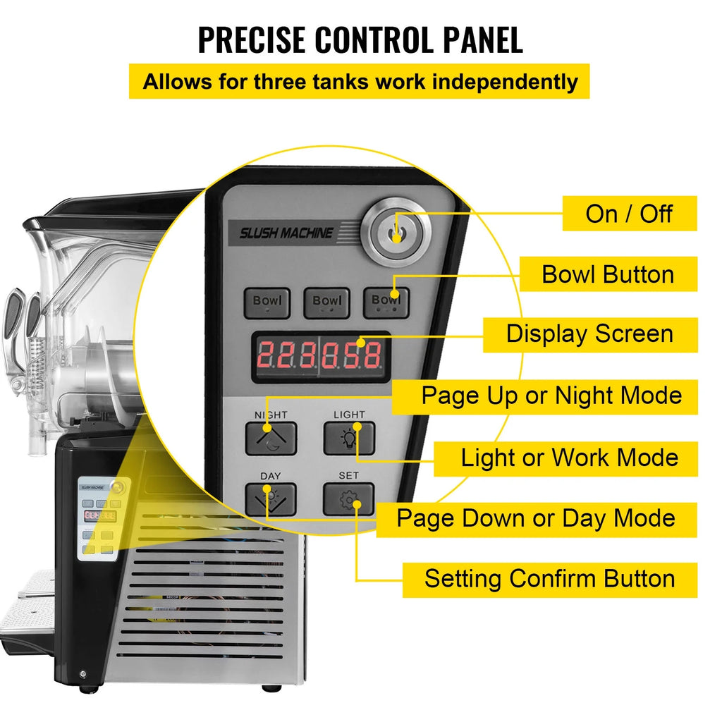 110V Commercial Slushy Machine 10L x 3 Tank Frozen Drink Machine 1250W Stainless Steel L513