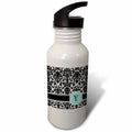 Mint Blue Black and White Damask Pattern 21 oz Sports Water Bottle E325