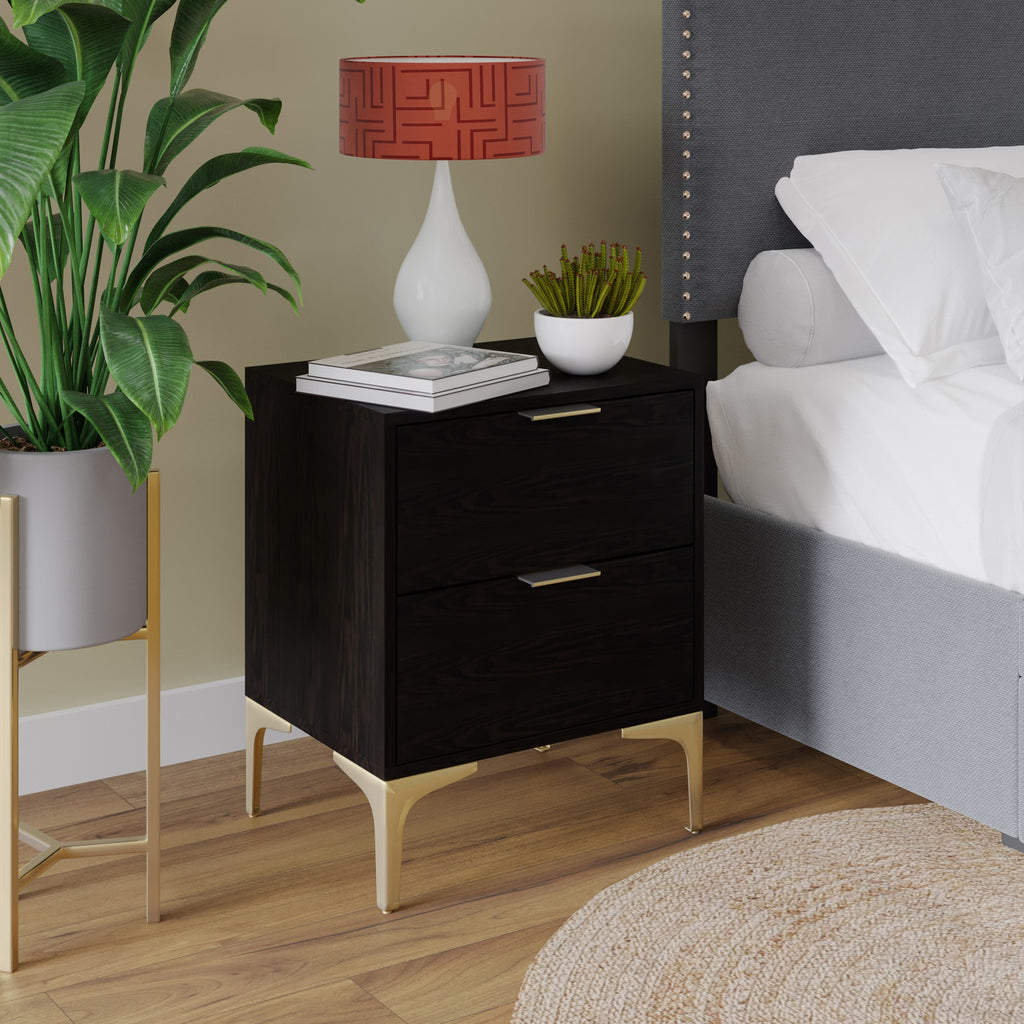 Charcoal Nightstand with 2 Storage Drawers S7326