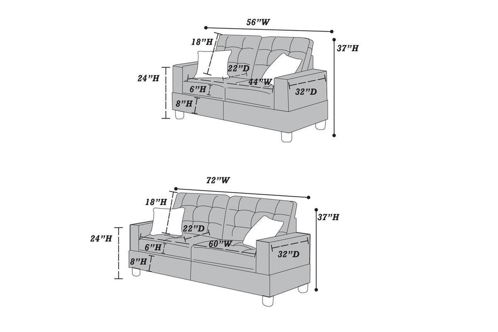 Tufted 2pc Sofa Set with Pillows U750