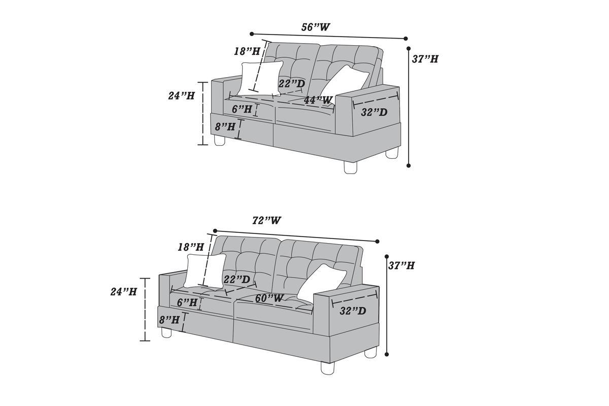 Tufted 2pc Sofa Set with Pillows U750