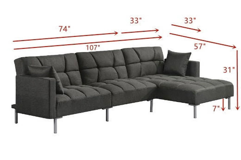 Adjustable Fabric Sectional Sofa with 2 Pillows Dark Gray S1335