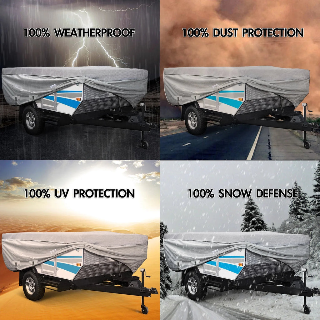 Waterproof Folding Camping Travel Trailer Storage Cover Fits Length 8'-10' Heavy Duty 4 Layer Fabric Pop-Up Tent Trailers Cover Y441270