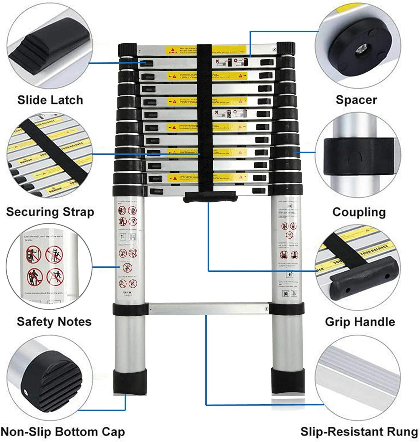 12.5FT Collapsible Telescoping Extension Ladder with 12 Steps L6975