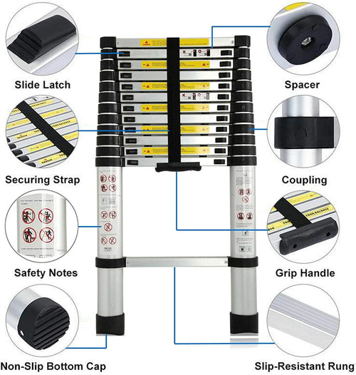 12.5FT Collapsible Telescoping Extension Ladder with 12 Steps L6975