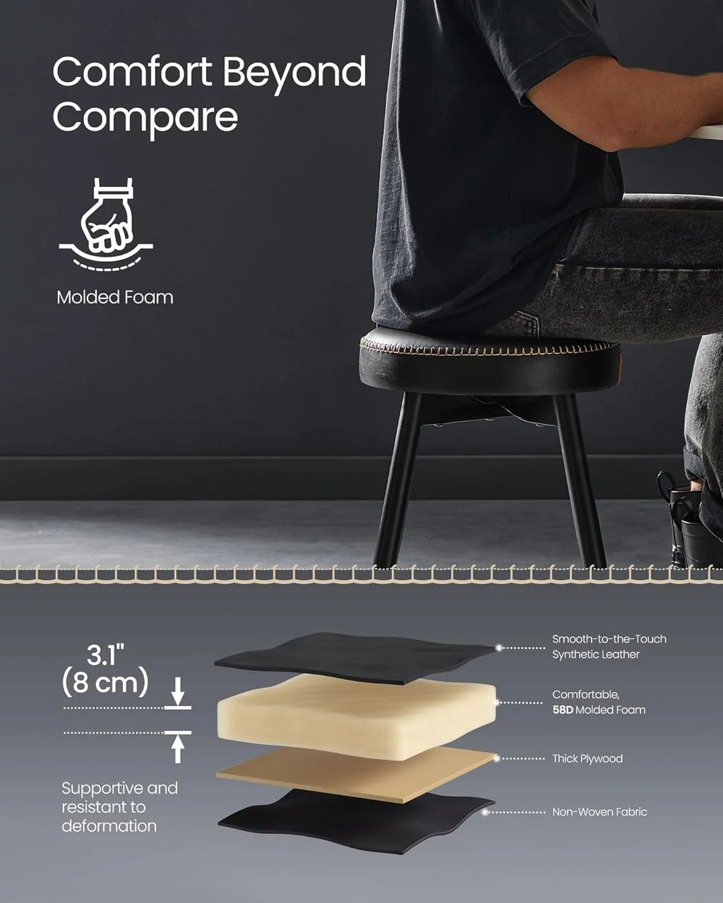 Ink Black Upholstered Dining Stools Set of 2 O7887