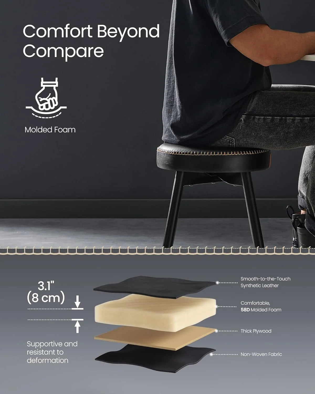Ink Black Upholstered Dining Stools Set of 2 O7887