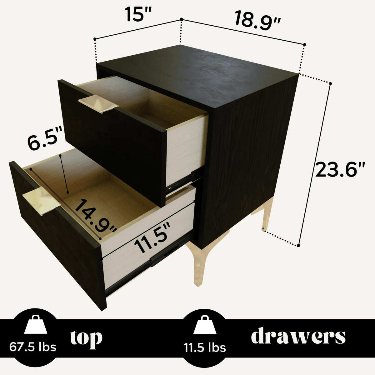Charcoal Nightstand with 2 Storage Drawers S7326