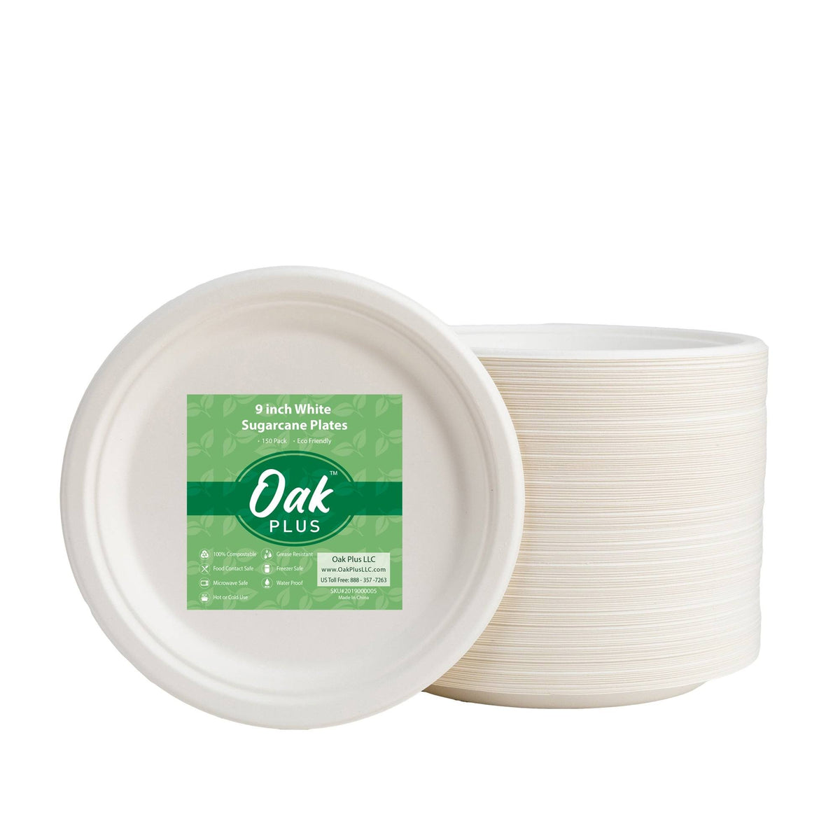 300 Pack White Compostable Sugarcane Plates G2311