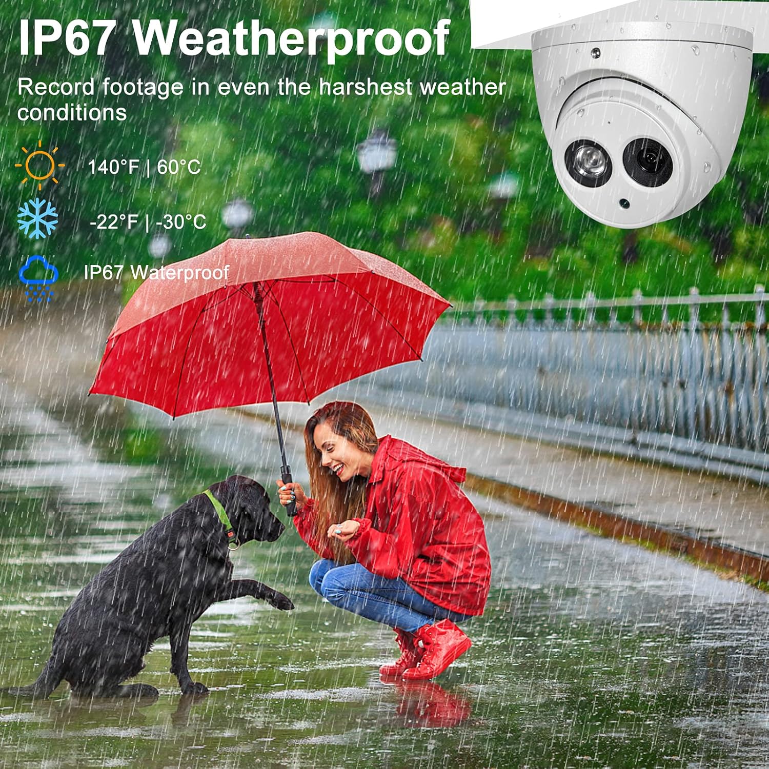 6MP PoE Outdoor Dome IP Camera with 2.8mm Lens, Built-in Mic, 164ft Night Vision, IP67 Waterproof J3664