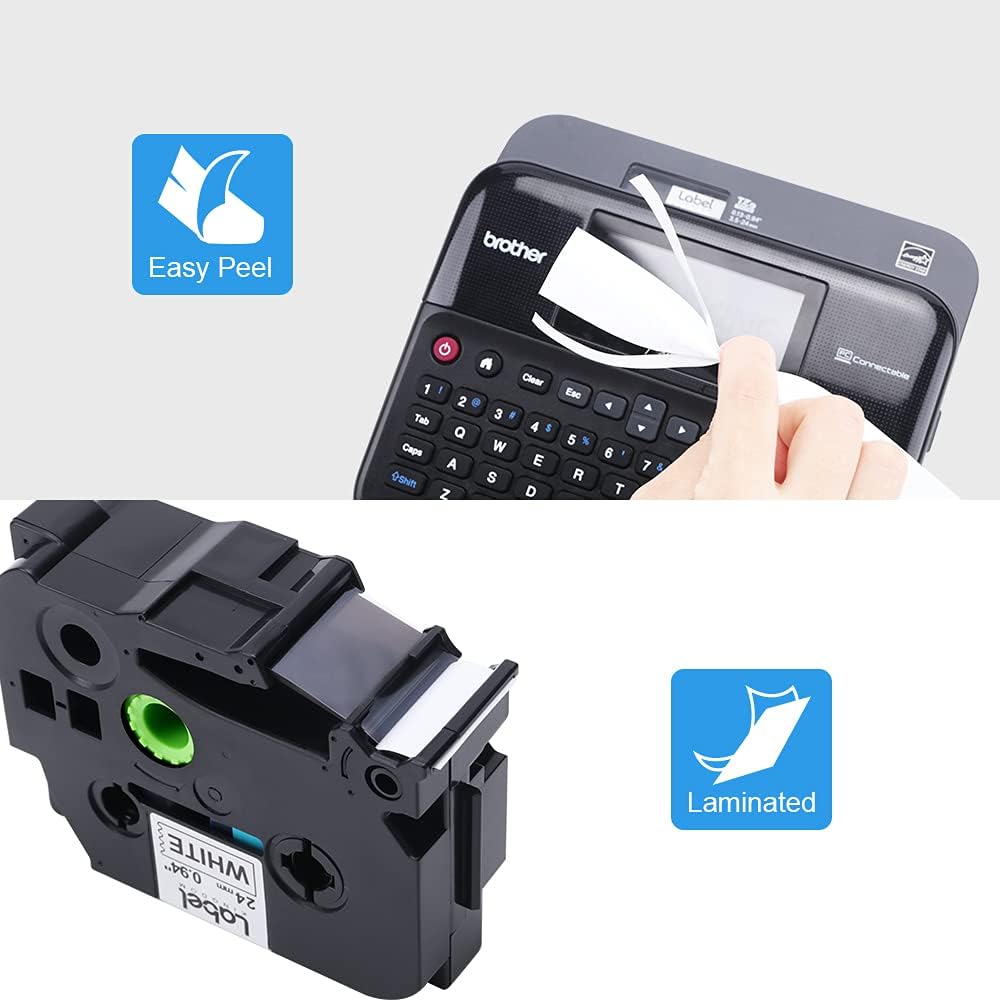 Compatible Label Tape Replacement for Brother Ptouch, 24mm Black on White, 8-Pack T4998