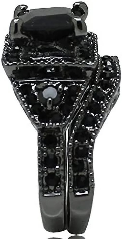 Black Onyx Princess Cut Bridal Ring Set Q18436