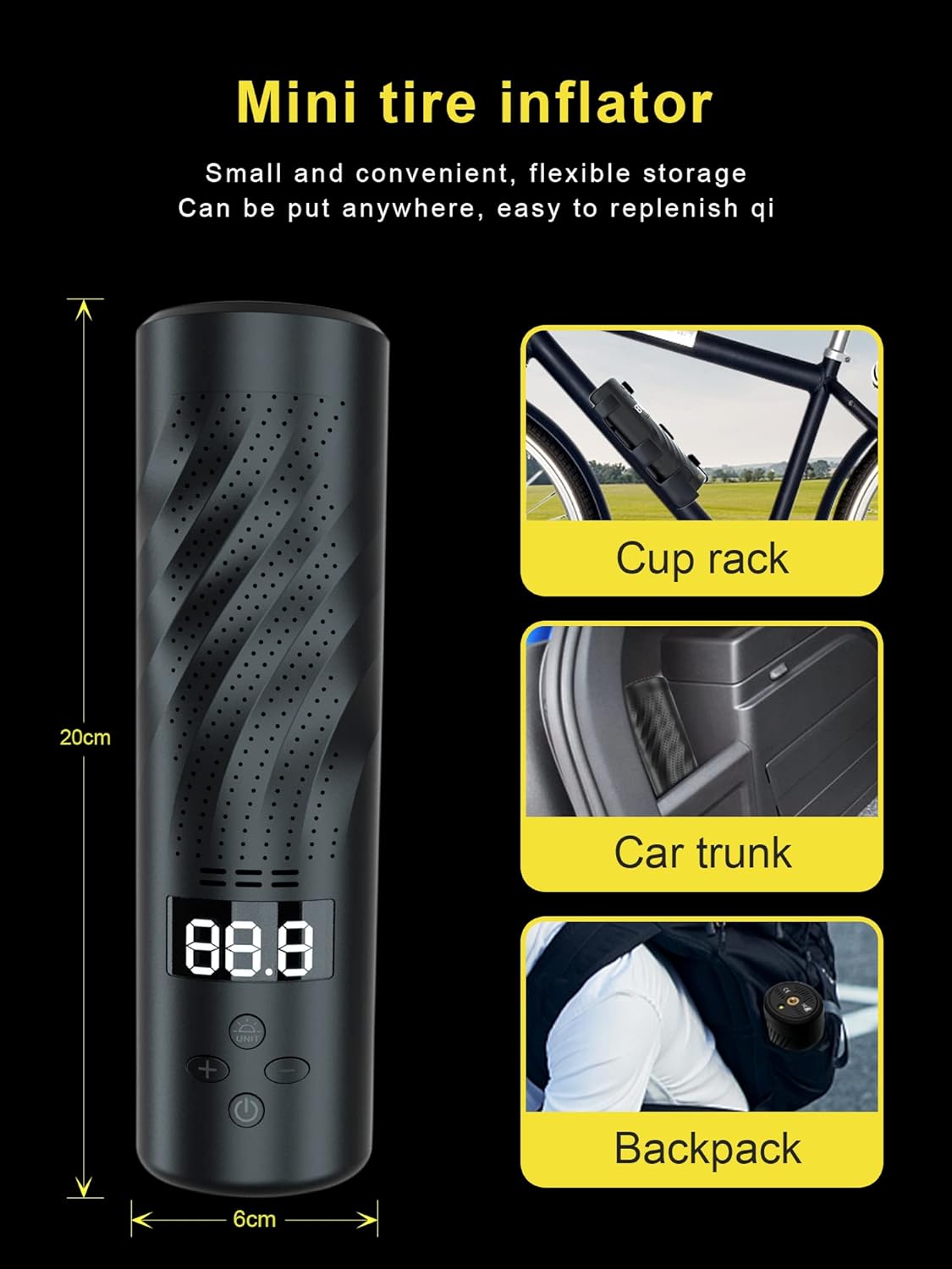 Electric Cordless Air Pump Tire Inflator with LED Light and Display, 2500 mAh Rechargeable H61129