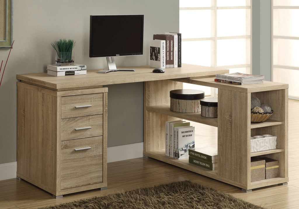 Natural Brown L-Shaped Computer Desk V9190