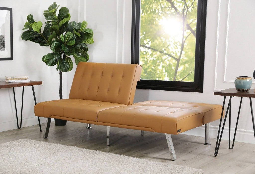 Faux Leather Convertible Sofa in Ivory E76996